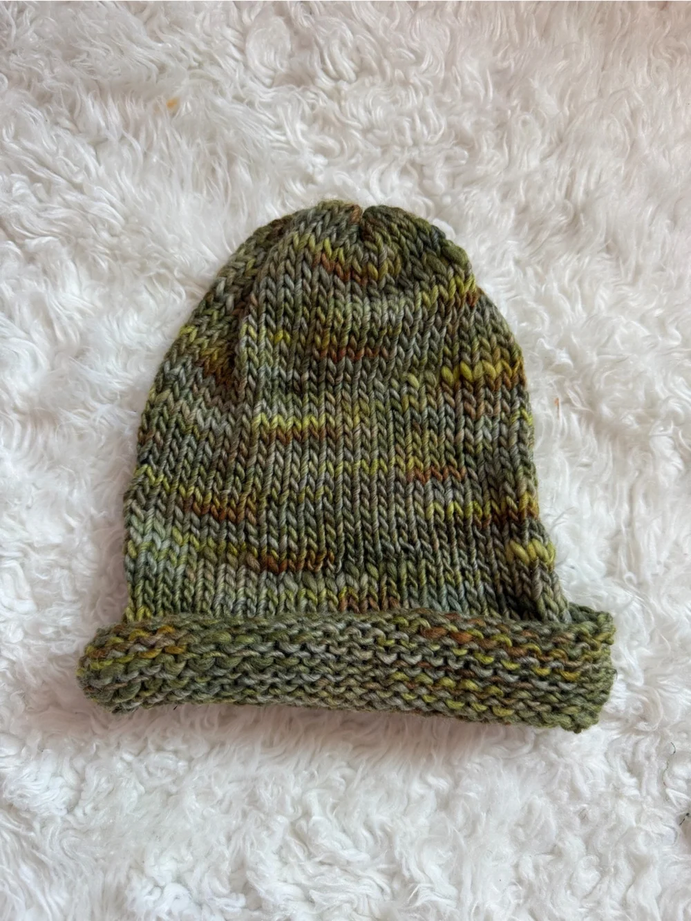 Handknit Beanie Hand dyed Merino Wool - Shrek’s Swamp